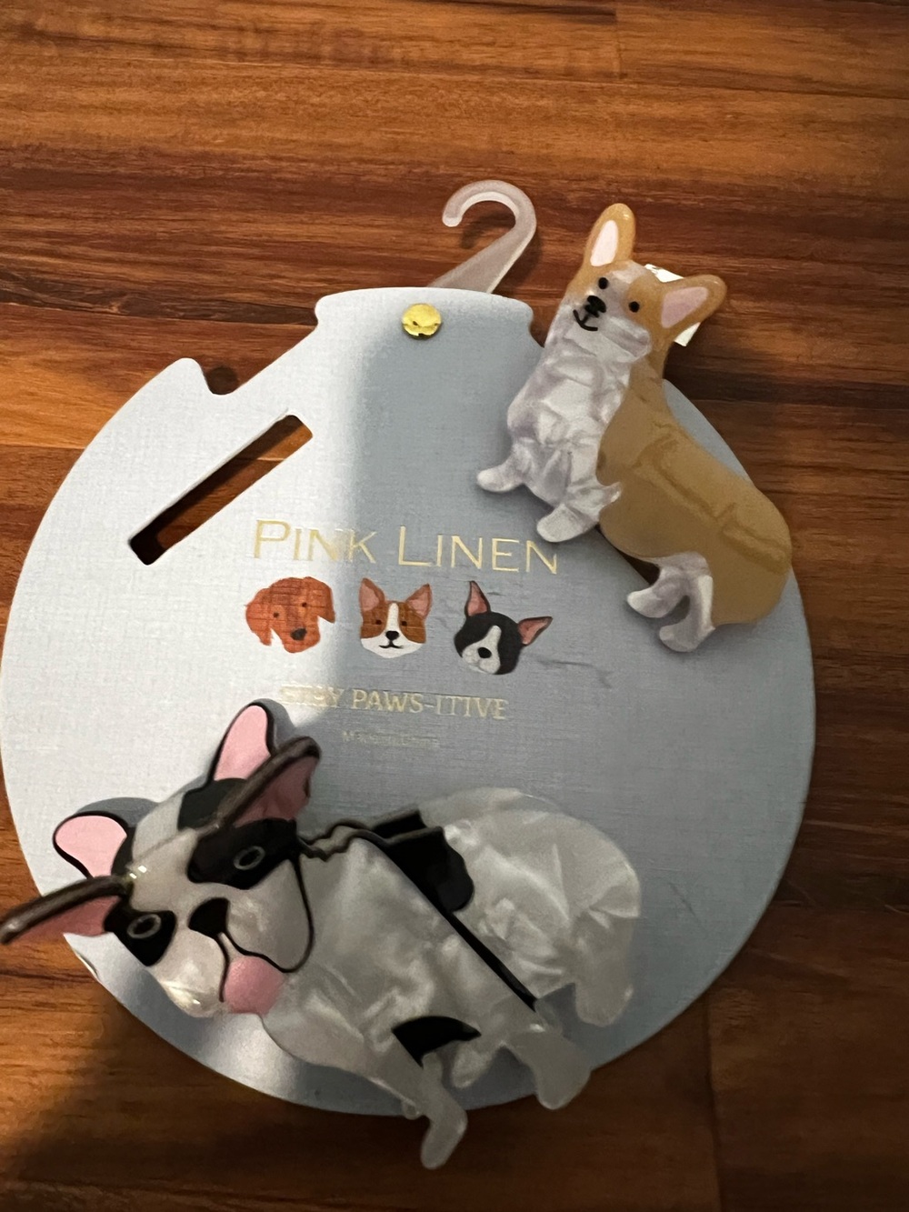 New Dog Acrylic Hair Clip Set - Corgi and Frenchie in Tan, White, Black, Pink